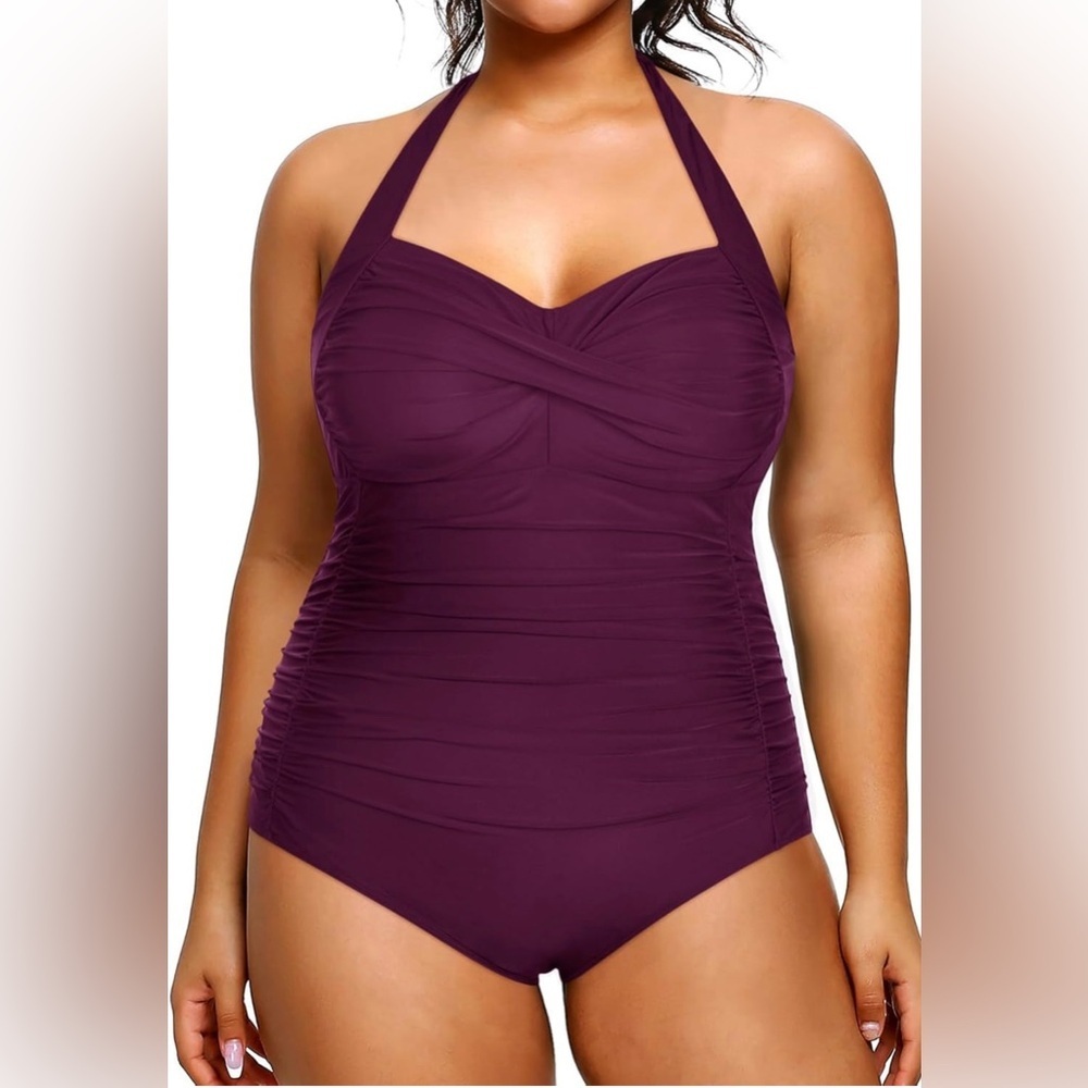 Yonique Women Plus Size One Piece Swimsuits Tummy Control Vintage Swimwear